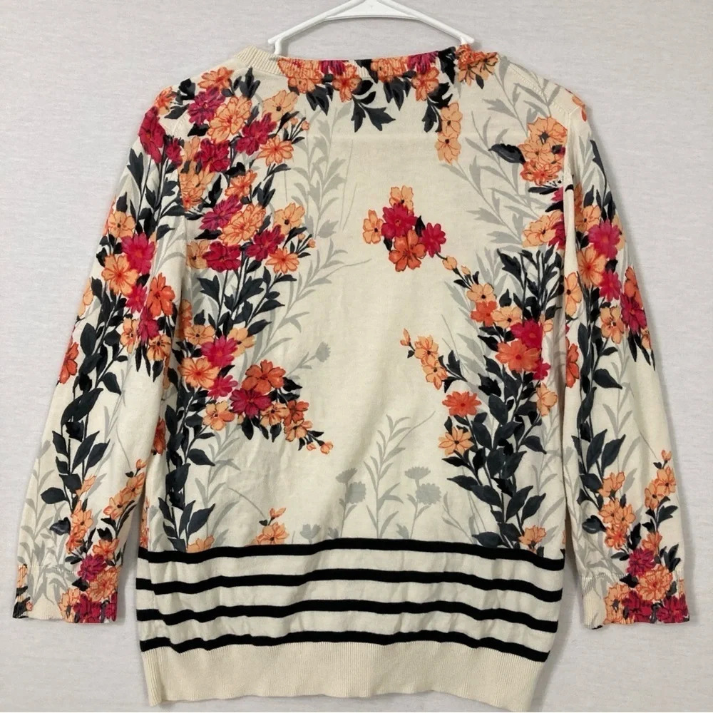 Talbots Floral Soft Lightweight Round Neck Stretch Knit Top Large - Picture 9 of 11